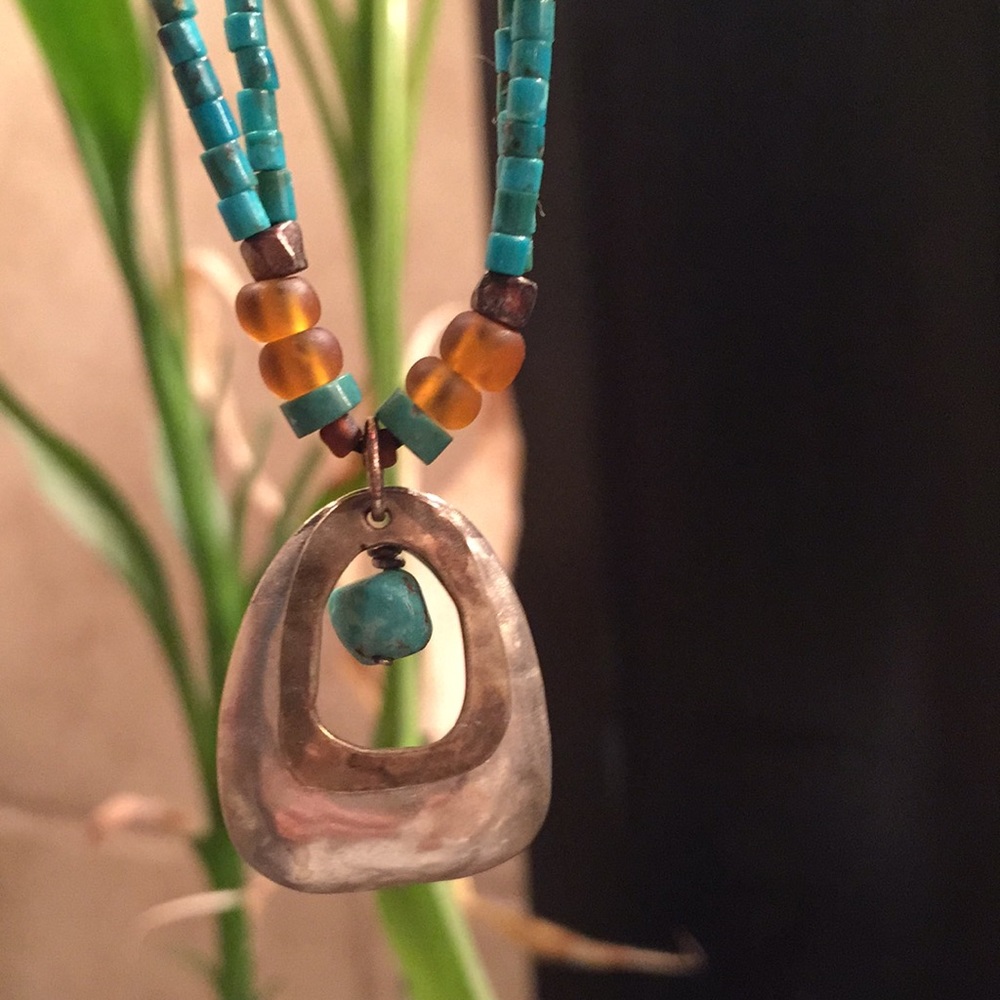 Silpada necklace leather & turquoise beads